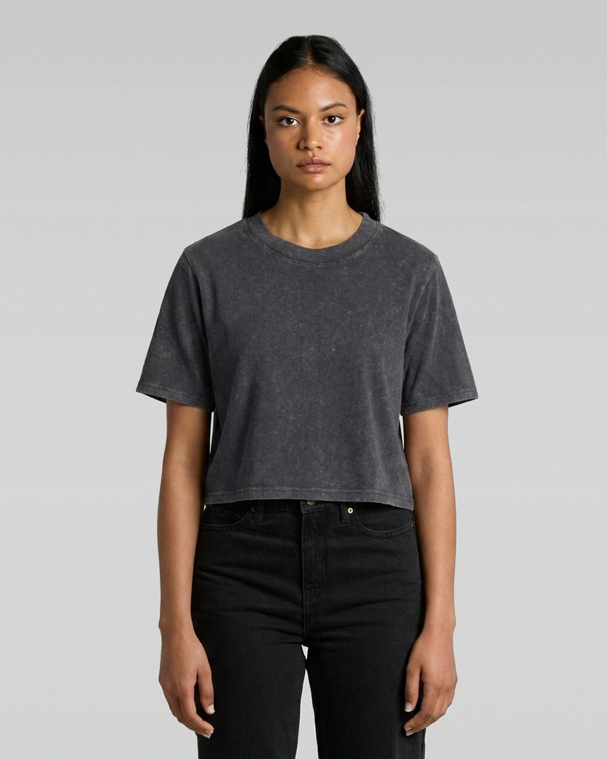 AS Colour Wo's Stone Wash Heavy Crop, BLACK STONE, front