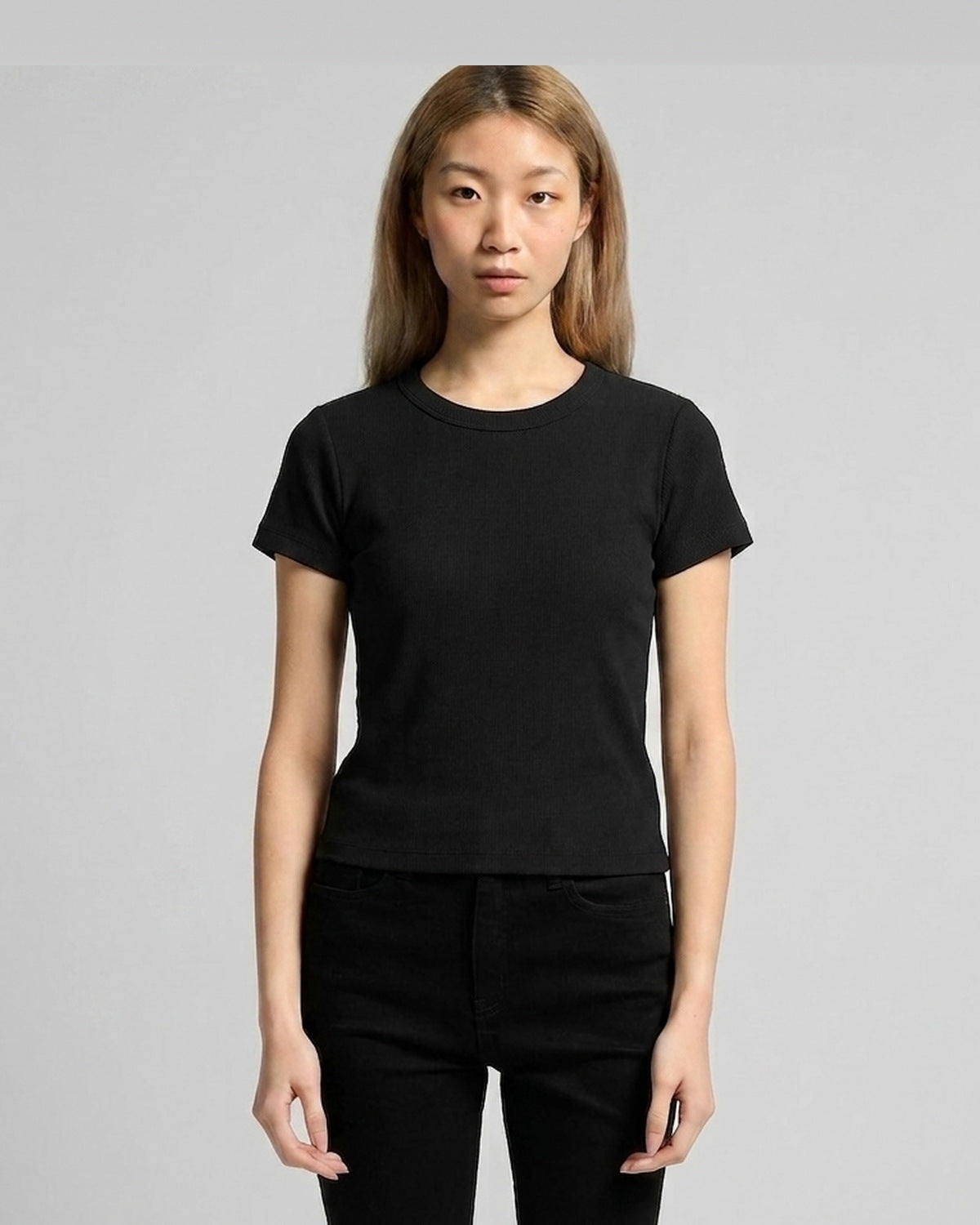 AS Colour Wo's Organic Rib Tee, BLACK, front