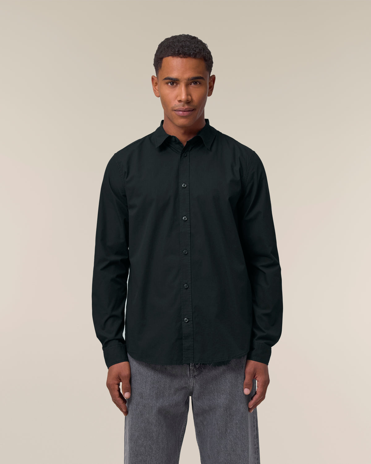 Poplin Shirt — Men, Black, front
