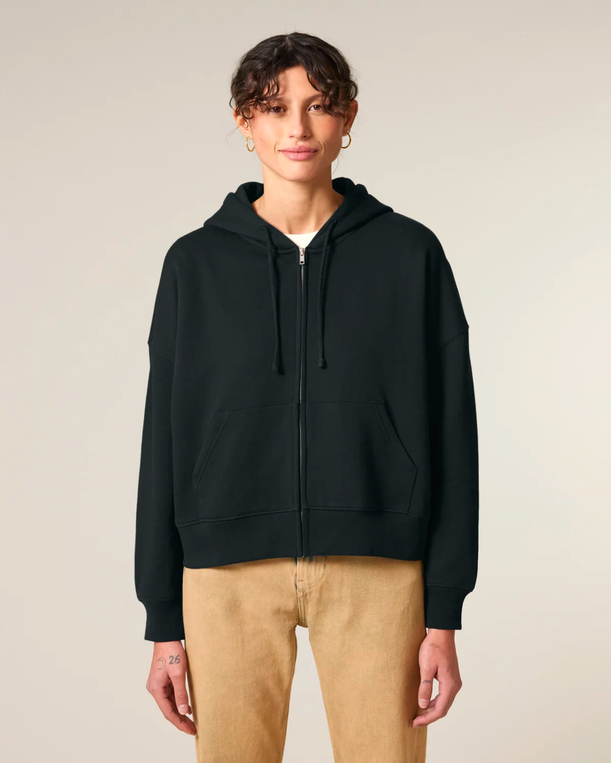 Zip Hoodie — Women, Black, front